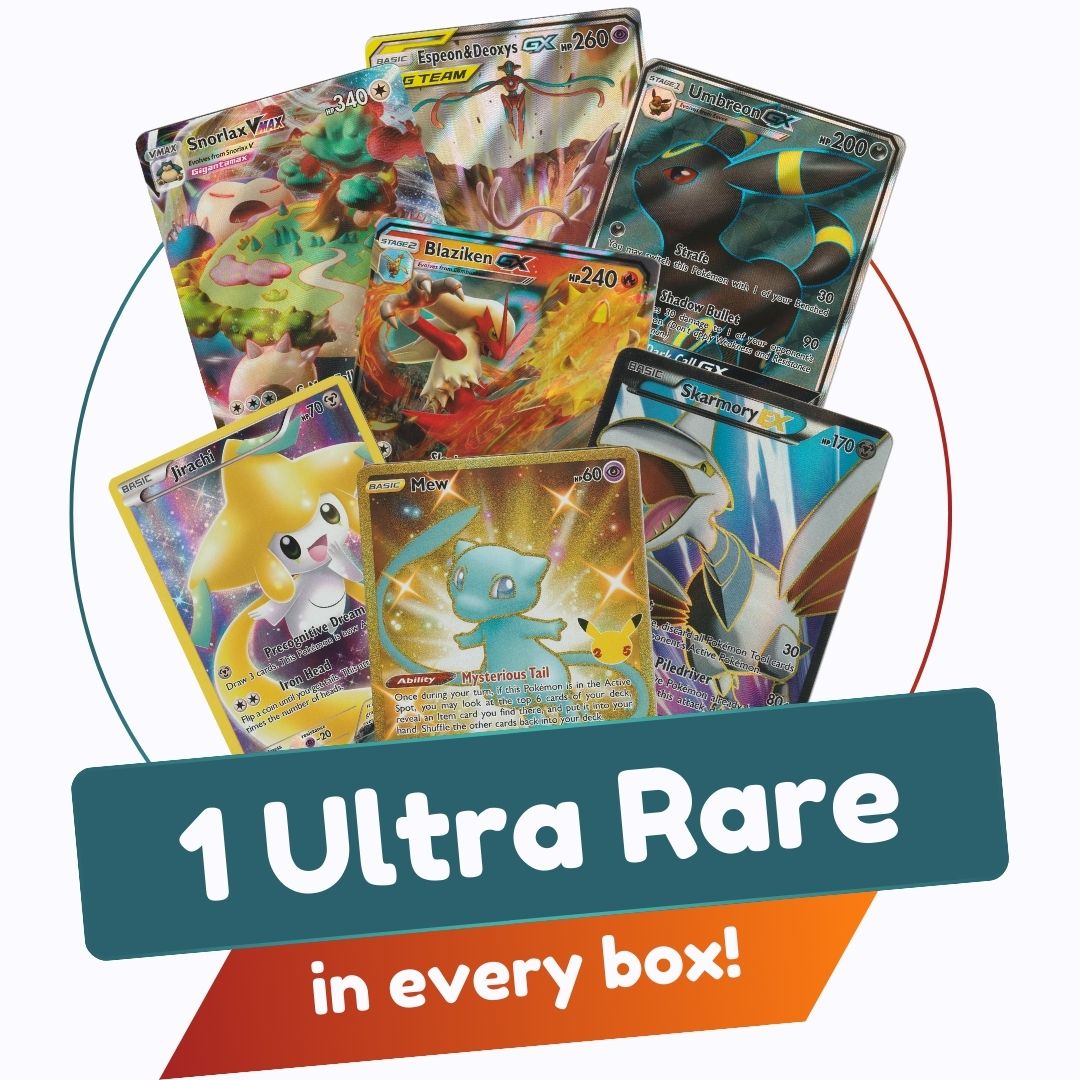 Ultra Rare Starter Pack | 50+ Authentic Pokemon Cards | 1x Ultra Rare Guaranteed | Legendary, VSTAR, VMAX, V, GX, or EX | Bonus 10x Holos or Rares | SS Deck Box