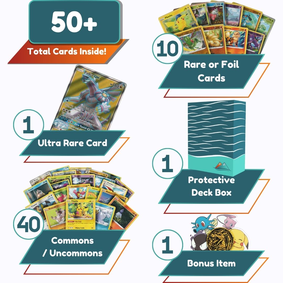 Ultra Rare Starter Pack | 50+ Authentic Pokemon Cards | 1x Ultra Rare Guaranteed | Legendary, VSTAR, VMAX, V, GX, or EX | Bonus 10x Holos or Rares | SS Deck Box