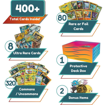 Ultra Rare Champion Bundle | 400+ Authentic Pokemon Cards | 8 Ultra Rares Guaranteed | Legendary, VSTAR, VMAX, V, GX, or EX | Bonus 80x Holos or Rares | SS Chest Box