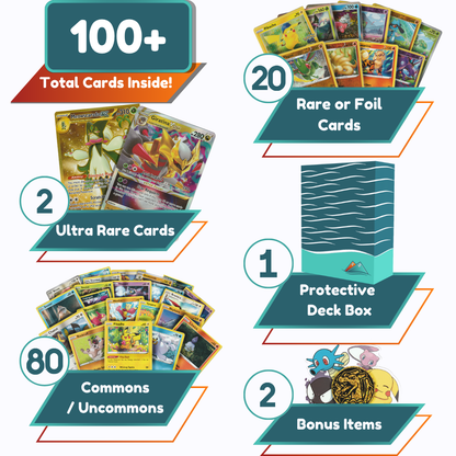 Ultra Rare Deluxe Pack | 100+ Authentic Cards | 2x Ultra Rare Guaranteed | EX, MEGA, V, VSTAR, VMAX, ILLUSTRATION | SS Deck Box