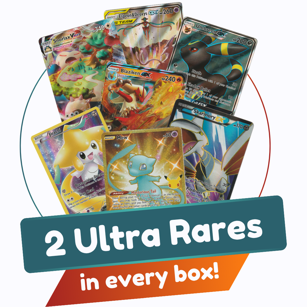 Ultra Rare Deluxe Pack | 100+ Authentic Cards | 2x Ultra Rare Guaranteed | EX, MEGA, V, VSTAR, VMAX, ILLUSTRATION | SS Deck Box