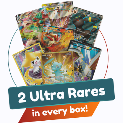 Ultra Rare Deluxe Pack | 100+ Authentic Cards | 2x Ultra Rare Guaranteed | EX, MEGA, V, VSTAR, VMAX, ILLUSTRATION | SS Deck Box
