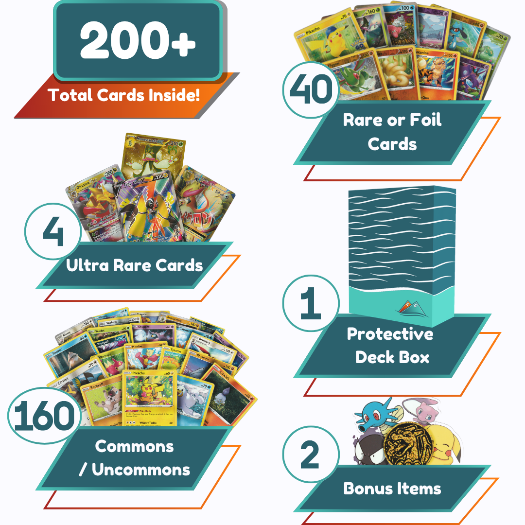 Ultra Rare Premium Bundle | 200+ Authentic Cards | 4x Ultra Rare Guaranteed | EX, MEGA, V, VSTAR, VMAX, ILLUSTRATION