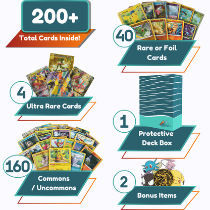 Ultra Rare Premium Bundle | 200+ Authentic Cards | 4x Ultra Rare Guaranteed | EX, MEGA, V, VSTAR, VMAX, ILLUSTRATION